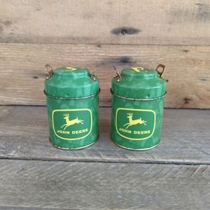 Vintage Metal Tin Milk Can John Deere Salt & Peppers Shakers